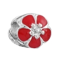 Red enamel flower charm with silver details for DIY bracelets, 5-petal floral bead - Red Enamel Five-Petal Flower Charm (029)