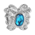 Charm a farfalla in argento con una grande gemma blu ovale incastonata al centro - Perlina Farfalla Vuota con Motivo a Volute Pietra Blu (026)