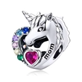 Unicorn heart bead with mom engraving and colorful rainbow cubic zirconia for DIY jewelry - Standard Spec / Mom Unicorn (010)