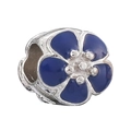 Silver bead charm featuring a blue enamel flower design for DIY jewelry and bracelets - Blue Flower