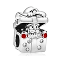 Christmas gift box charm with Santa Claus and red enamel for holiday bracelets - Santa Claus In Gift Box Bead (38)