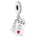 Charm carnet en argent avec gravure Love Notes et cœur rouge pour bracelets perlés - Pendentif Amour Rouge pour Carnet Inscrit (029)