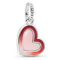 Pendentif cœur en émail rose et rouge avec finition argent pour bracelets charms DIY - Pendentif Cœur en Émail Dégradé Rouge et Rose (030)