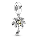 Silver tropical coconut tree charm with yellow zircon stones and leaf textures - 018