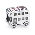 Charm bus londonien à double étage en argent avec émail Union Jack pour bracelets DIY - Pendentif Thème Drapeau de Bus à Impériale de Londres (031)