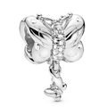 Silver double butterfly charm pendant with sparkling cubic zirconia for jewelry making - Silver