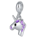 Silver unicorn charm bead with purple enamel detail for DIY jewelry bracelets - Standard Spec / Silver Purple Unicorn (013)