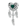 Silberner Traumfänger-Charm mit grünem Herzstein und drei Federanhängern - Herz Traumfänger Grüner Edelstein Stil (Z-005)
