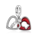 Doppelherz-Anhänger mit roter Emaille und Zirkonia für Halsketten und Armbänder - Rotes Herz Schlüsselloch (028)