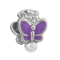 Charm papillon en argent avec émail violet et perle pour bracelets DIY - Breloque Papillon Violet Perle Rose (34)