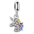 Silver unicorn charm with colorful enamel and sparkling zircons for DIY jewelry - Standard Spec / Rainbow Unicorn (022)