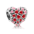 Charm en forme de cœur avec émail rose et rouge pour bracelets de style Pandora - Breloque 3D Cœur d'Amour Rouge et Rose (033)