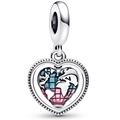 Silver heart charm with a colorful enamel globe pendant for DIY charm bracelets - Silver Blue