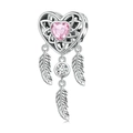 Silberner Dreamcatcher-Anhänger mit rosa Herz-Edelstein und drei feinen Federn - Herz Traumfänger Rosa Edelstein Stil (Z-003)