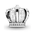 Polished silver crown charm bead with intricate beadwork for DIY charm bracelets - Beaded Edge Crown Charm (043)