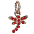 Rose gold dragonfly pendant charm with red crystals and textured hanging loop - Rose Gold Red Rhinestone Dragonfly (027)