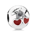 Charm Cerise Coeur en Argent S925 et Émail Rouge de la Collection Arc-en-Ciel - Perle Ronde Cerise en Cœur en Émail Rouge (037)
