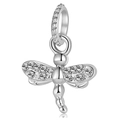 Silver dragonfly pendant with sparkling crystals and a diamond-set hanging ring - Silver Rhinestone Dragonfly (029)
