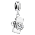 Vintage silver camera charm with white enamel and a large sparkling zircon stone - Vintage White Camera Style Pendant (利耀-05) / Silver