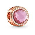 Rose gold DIY charm with a large round pink crystal and white pave stone halo - Pink Stone Rose Gold Base (015)