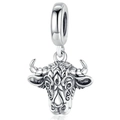 Oxidized silver bull head charm bead with intricate engraved textures and large bail - Antique Oxidized Bull Head Charm (利耀-09) / Antique Silver