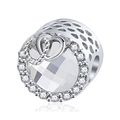 Silver cylinder bead charm with hollow honeycomb design and sparkling heart accents - 035 / Standard Spec