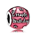 Charme d'anniversaire en émail rose avec détails de ballons et d'étoiles pour bracelets - Perle à Thème Joyeux Anniversaire en Émail Rose (040)