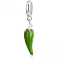 DIY silver charm featuring a vibrant green enamel chili pendant for bracelets - Silver Green