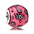 Charme perle en émail rose avec étoiles et gravure to You pour bracelet DIY - Breloque Cœur Étoile Rose Rouge to You (041)