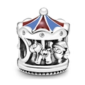 Silver carousel charm with red blue enamel and zircon for DIY bracelets and necklaces - Standard Spec / Carousel (021)