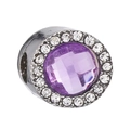 Silver bead charm with faceted purple crystal and sparkling white pavé stones - Purple Stone Silver Base (005)