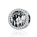 Silver family silhouette bead with family engraving and sparkling cubic zirconia - Silver