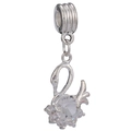 Silberner Schwan-Anhänger mit großem Kristall und Glitzereffekt für DIY-Armbänder - Schwan Mit Klarem Edelstein Stil (Z-023)
