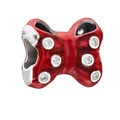 Charm nœud en émail rouge avec zircons blancs pour bracelets DIY et bijoux fins - Perle de Nœud en Émail Rouge avec Incrustation de Zirconia (042)