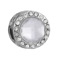 Silver plated DIY charm bead with large clear zircon and intricate hollow side carving - 038 / Standard Spec