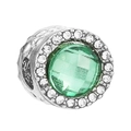 Silver alloy charm featuring emerald green crystal surrounded by sparkling white rhinestones - Green Stone Silver Base (008)