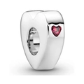 Charm cœur en argent poli avec zircon rouge étincelant pour bracelets DIY - Breloque en Zirconia Rouge en Cœur Poli (044)