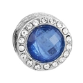 Round silver charm with large blue faceted crystal and pavé rhinestones for DIY bracelets - Blue Stone Silver Base (009)