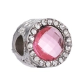 Pink faceted crystal charm with sparkling rhinestones for DIY charm bracelets - Pink Stone Silver Base (011)