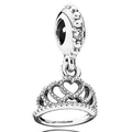 Silver crown charm with hollow heart design and sparkling stone for DIY bracelets - White Rhinestone Loop Crown (034)
