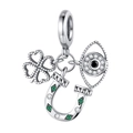 S925 Silber Anhänger mit Kleeblatt, Hufeisen und bösem Blick für DIY Armbänder - Glücksklee-Stil (Z-007)
