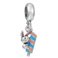 Charm a forma di coniglio con smalto blu e rosa per bracciali componibili - Coniglietto Carino con Occhi Chiusi / taglia standard