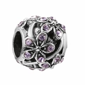 Silver flower charm bead with pink crystals and hollow floral design for DIY jewelry - Normal Specification / Purple Hollow Flower Style (002) / Silver with Purple