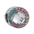 Pandora style DIY charm with large clear crystal and colorful accent stones - Multicolor Stone Silver Base (014)