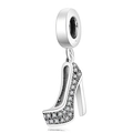 Silver high heel charm pendant with sparkling cubic zirconia for DIY charm bracelets - Silver Pave Heel (014)