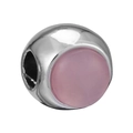 Gepolijste zilveren metalen bedel met ronde roze inleg voor DIY-armbanden - Zilver met roze decor (003)