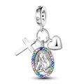 Regenbogen-Edelstein-Muttergottes-Medaillon und Silberkreuz-Anhänger für Armbänder - Religiöser Medaillen-Stil (Z-009)