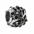 Vintage silver daisy bead with black floral crystal for DIY charm jewelry making - Normal Specification / Vintage Silver Black Gem Style (003) / Vintage Silver & Black