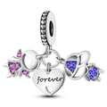 Dreiteiliger Silber-Anhänger mit Herz und bunten Zirkonia-Figuren für Armbänder - Forever Herz Stil (Z-004)
