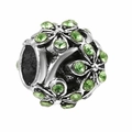 Vintage silver daisy flower charm with green crystals and large hole for DIY bracelets - Normal Specification / Light Green Flower Cluster Style (004) / Vintage Silver & Green